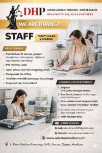 LOWONGAN PEKERJAAN STAFF PENGACARA DEVA HAYYU.,S.H.,M.H & PARTNERS
